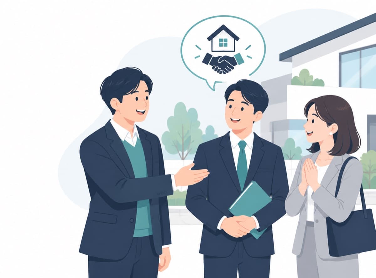 お客様が知人に不動産営業担当者を紹介している場面のイラスト